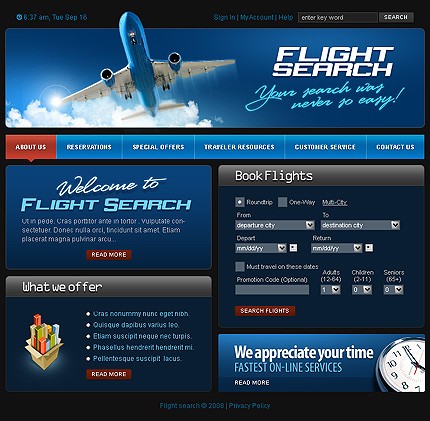 Flight Search Website Template