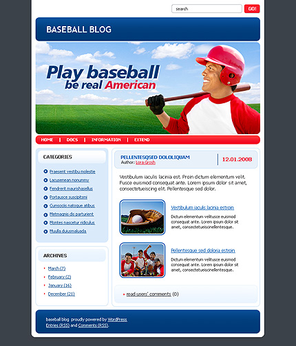 baseball blog template, wordpress baseball theme