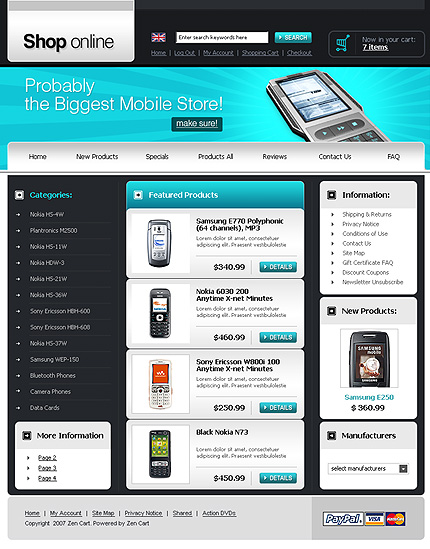 Mobile Store Zen Cart Template