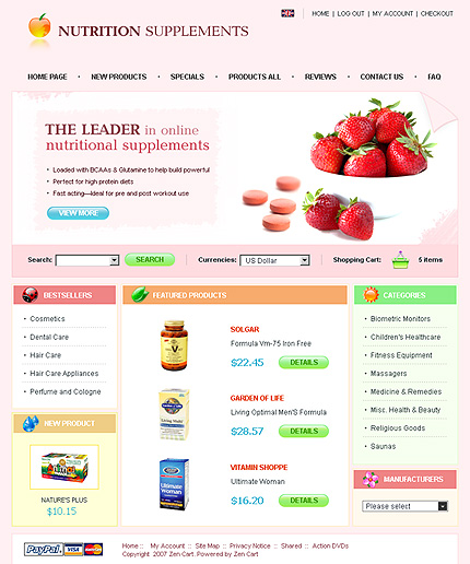 Nutrition Supplements Store Zen Cart Template
