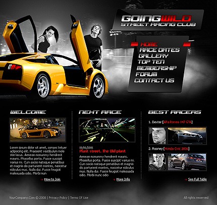 Auto Racing  Site on Street Racing Website Template