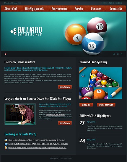 Billiard Club Website Template