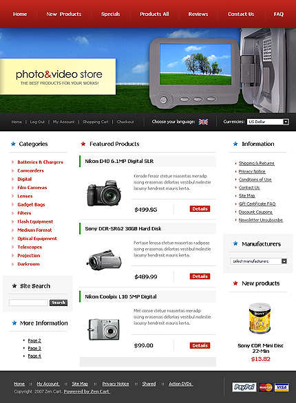 Photo & Video Store Zen Cart Template