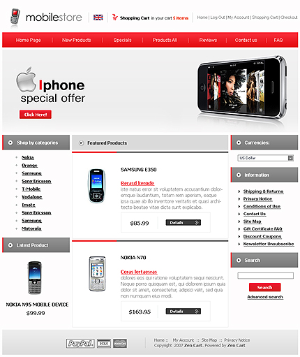Mobile Store Zen Cart Template