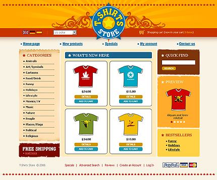 T-Shirts Store osCommerce Template