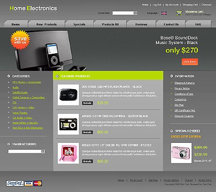 Home Electronics Store Zen Cart Template